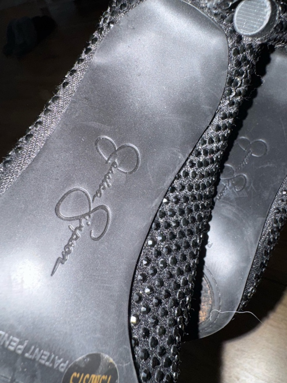 Black Jessica Simpson Rhinestone Stiletto Booties - Women's Sparkle High Heels - Picture 3 of 3
